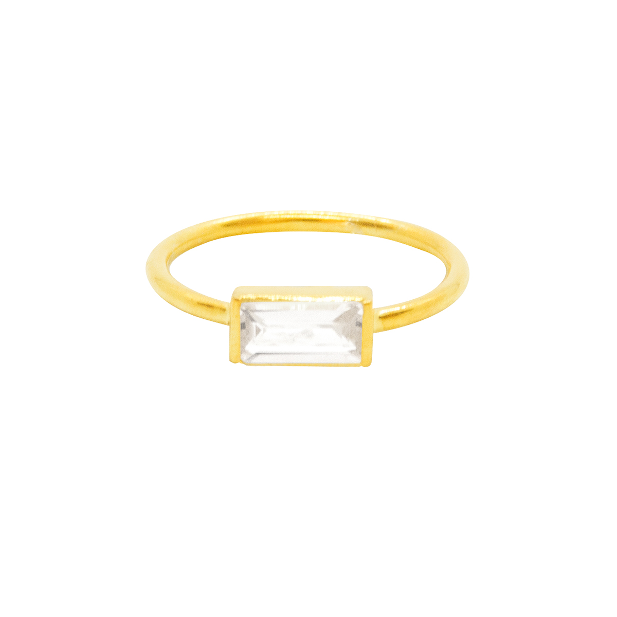 Anillo Aurora con cuarzo blanco de plata 925 bañado en oro de 22 quilates