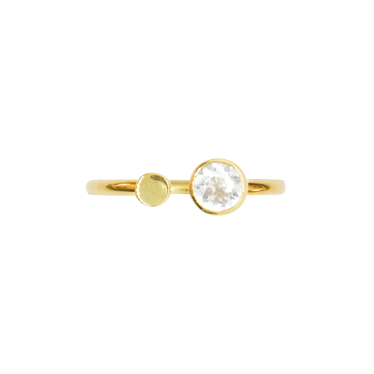 Anillo Estella con cuarzo blanco de plata 925 bañados en oro de 22 quilates